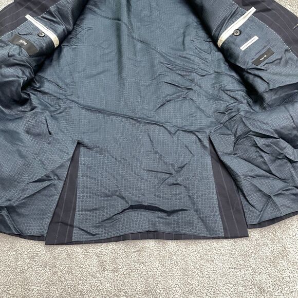 Boss Hugo Boss Super 120 Wool Blazer Suit Jacket Mens 38R Navy Blue Striped Work - Picture 4 of 13